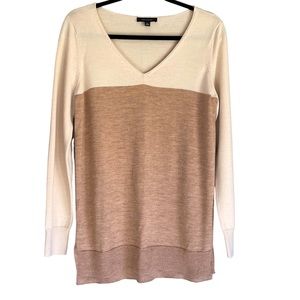 Ann Taylor | Block striped, tan and cream, merino wool blend sweater
